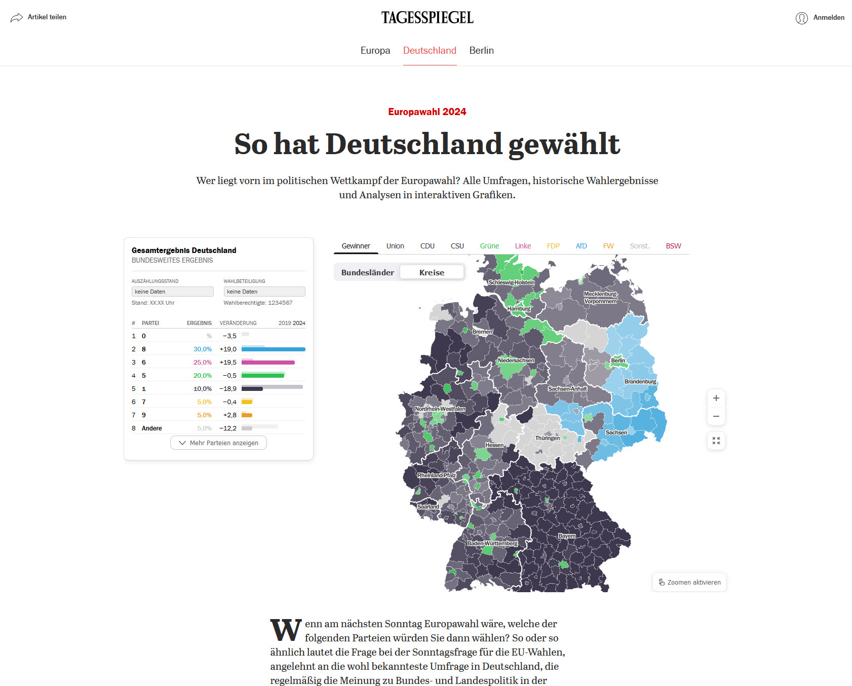 Screenshot of 2024: Editorial Developer at Tagesspiegel Innovation Lab