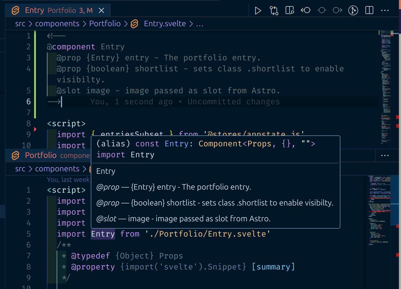 Screenshot of a basic component docs example. @slot probably should be replaced with @image (snippet).