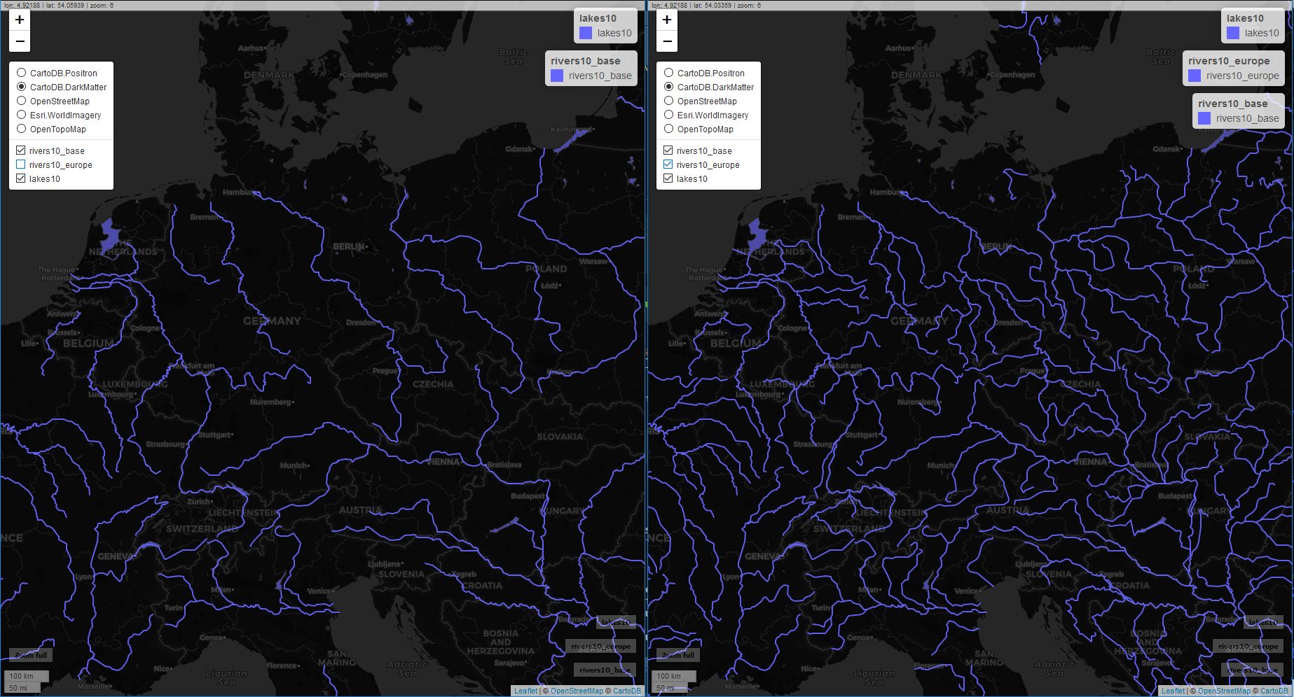 Comparison of base and supplemental data for rivers in Europe. Mapview is just awesome for this kind of exploratory tasks.