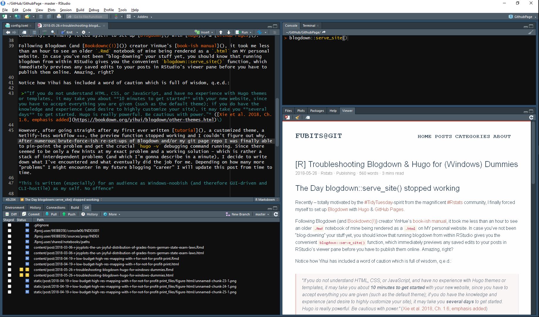 (This is what writing this post looks in my RStudio. Notice the preview pane on the bottom right.)